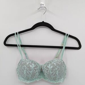 Victoria's Secret PINK Bra Women’s 34B Beige Mint Green Lace Date Push Up